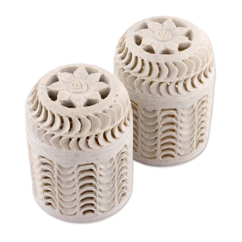 Novica Handmade Spiral Enigma Soapstone Decorative Jars (Pair)