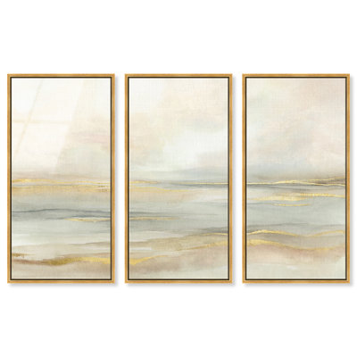 «Endless Horizon - Ira Colmeva», grande reproduction abstraite encadrée de 3 pièces par Art Remedy, cadre doré, 20 x 40
