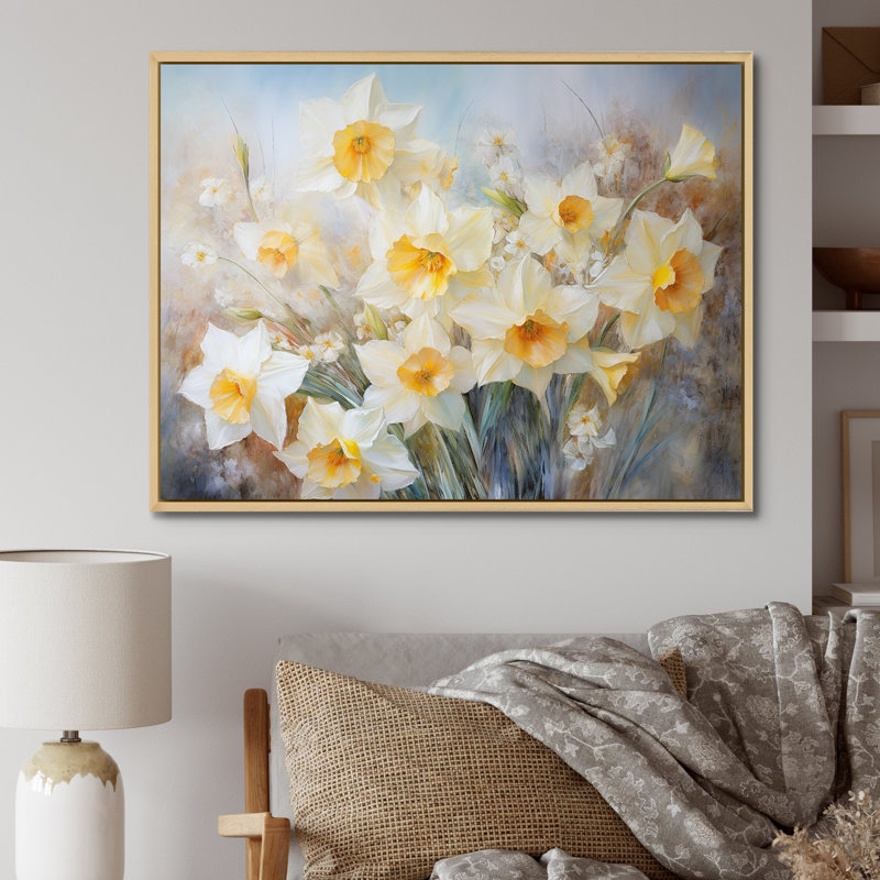 Motif de jonquilles Minimalims - imprimé, Cadre naturel flottant, H 12 po x l 20 po x P 1 po