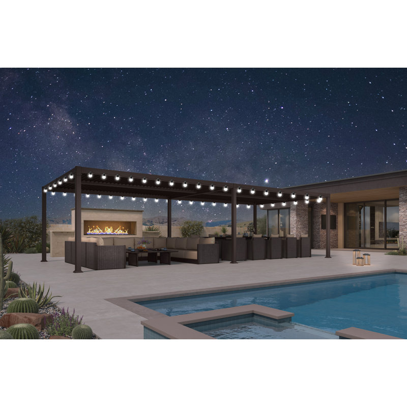 Pergola à persiennes en aluminium mauve avec lumières et bronze, H 92,58 po x l 167,48 po x P 118,74 po