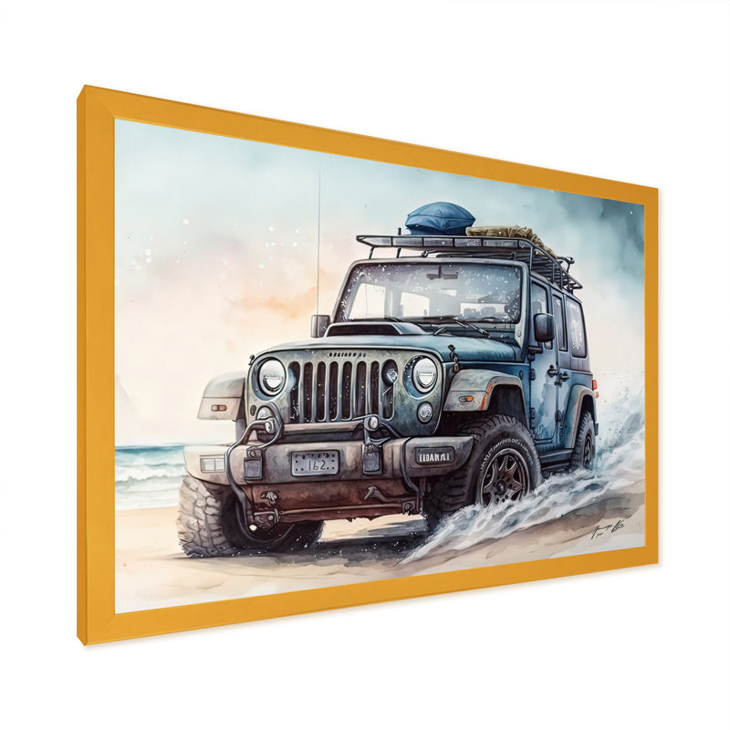 «Off Road on the Beach II», peinture sur toile, H 12 po x l 20 po x P 1 po, Impression dorée sur toile encadrée