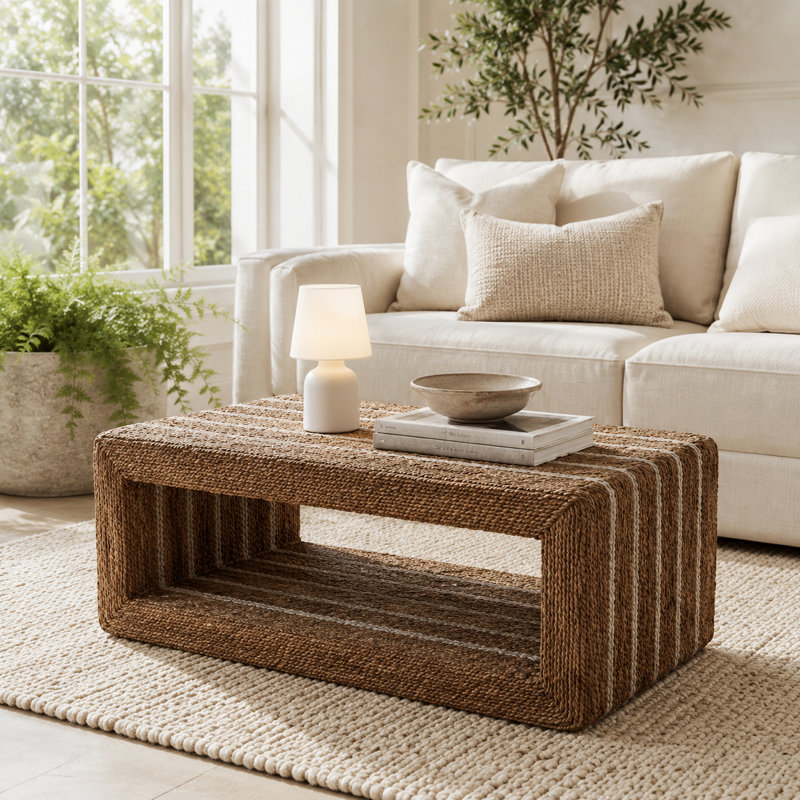 Table basse brune en bois et corde