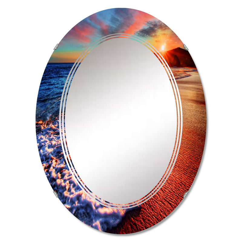 Placid Shore And Whimsical Clouds I - Miroir mural nautique et côtier ovale, 36 po x 24 po