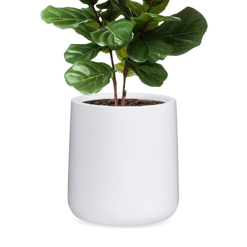 Kute Nest Indoor/Outdoor Contract Grade Small Conico Fiberstone Planter H13" x D12.6" (Santorini White) - Pot Opening 10"
