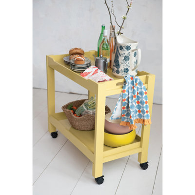 Lacquered Acacia Wood 2-Tier Yellow Bar Cart With Casters by Hokku Designs