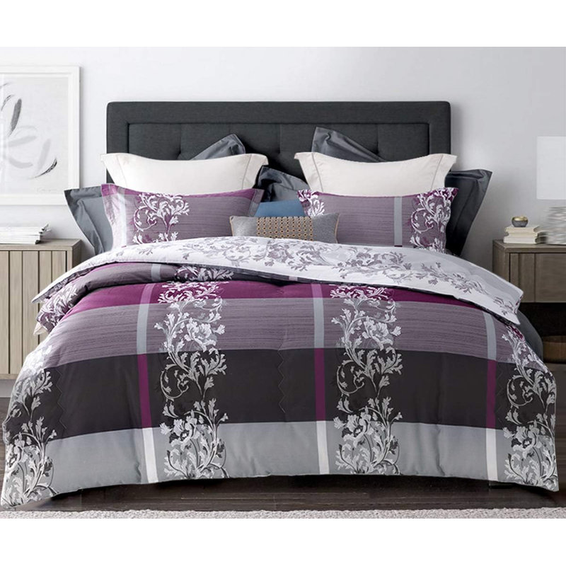 SLEEPBELLA Comforter, 600 Thread Count Cotton Comforter Sets, Down Alternative Bedding Set 3Pcs, Twin, Purple Paisley