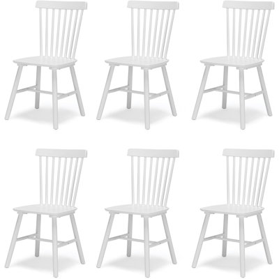 Ensemble de 6 chaises de salle à manger Windsor en bois à dossier fuselé pour maison, salon, bistro, restaurant, blanc