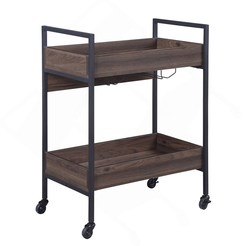 Walnut & Black Finish Serving Cart