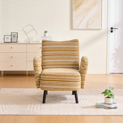 Modern style armchair with sanded fabric, side storage pocket, solid wood legs, comfortable reading chair for living room, bedroom, office