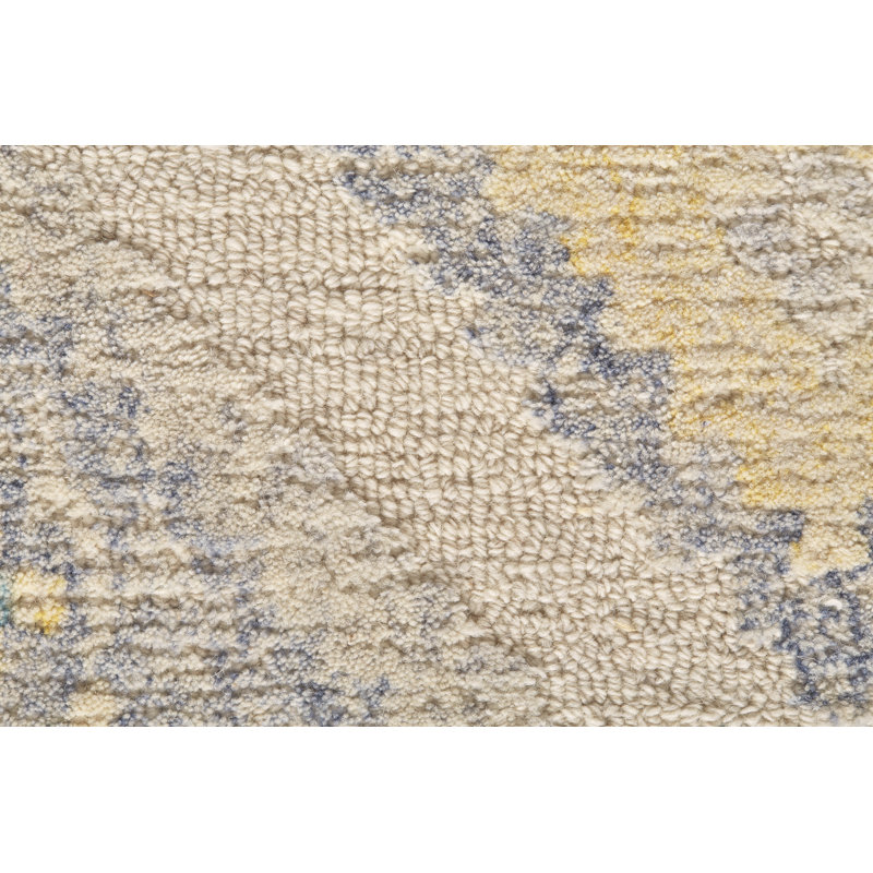 Wesham Geometric Handade Hooked Grey/Yellow Area Rug, Rectangle 5' x 8'