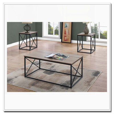 3-Piece Coffee and End Table Set with X-Frame
