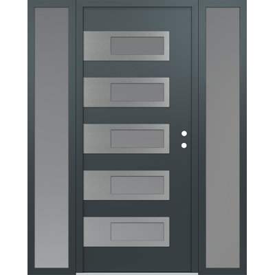 D3 60 po. X 80 po Panneau d'entrée en acier argenté anthracite et verre givré anthracite avec 2 portes avant en verre givré