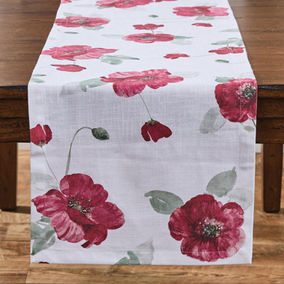  Poppy Red Floral Table Runner 15" x 72"