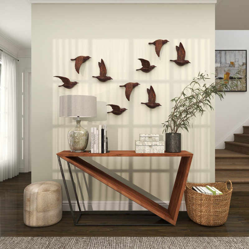 Ensemble de 3 décorations murales d'oiseaux flottants en polystone métallique, H 11 po x l 10 po x P 10 po, Brun
