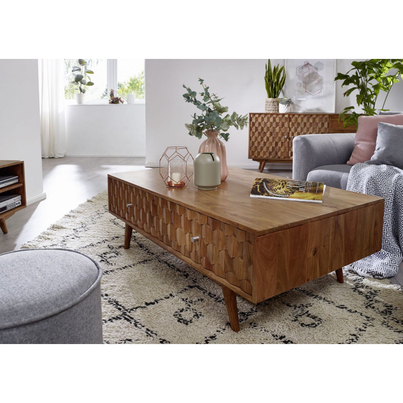 Mosayk Solid Wood Four Leg Coffee Table with Storage
