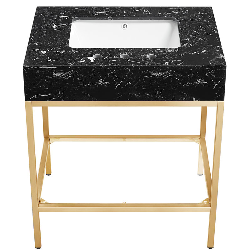 Meuble-lavabo simple 30 po Kirtcho, Noir, noir, noir, noir, Laiton brossé