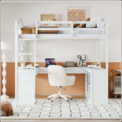 Full Loft Bed with U-Shaped Desk and Storage