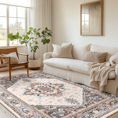 Machine Washable Non Slip Vintage Area Rugs for Living Room Bedroom Dining Room - Khaki/Brown/Beige