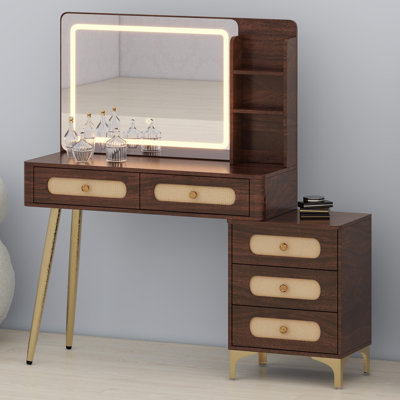 Coiffeuse avec miroir lumineux, coiffeuse rétro avec tiroirs et tablette de rangement, éclairage multimode