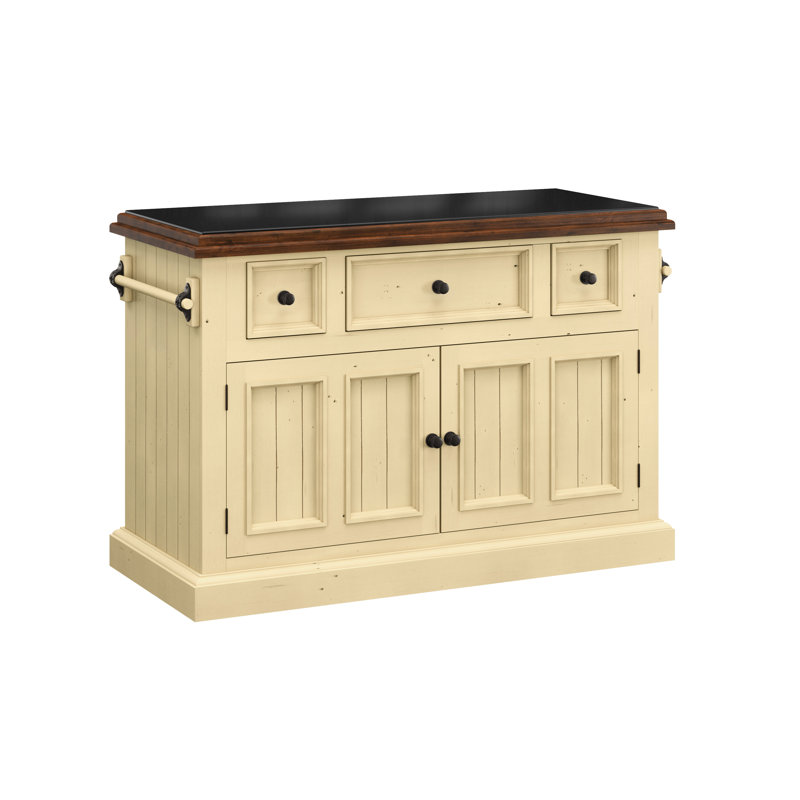 Harpenden Solid Wood Kitchen Island with Locking Wheels, Country White/Black