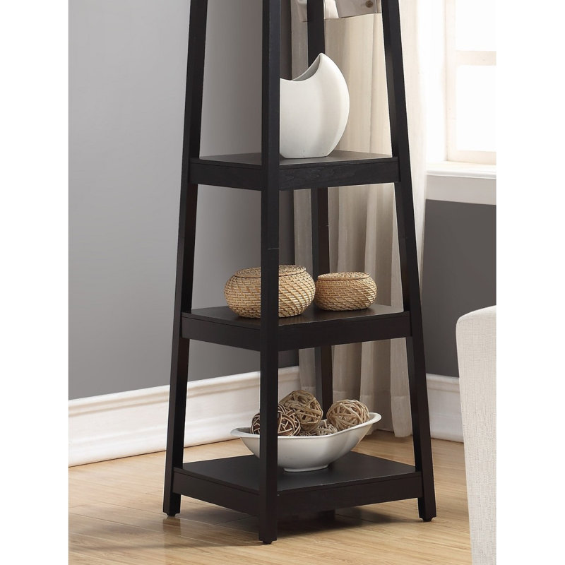 Coat Rack W/ 3-Tier Storage Shelves In Black Finish, Black
