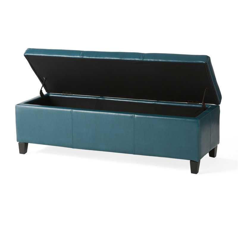 Denali Modern Upholstered Storage Ottoman Bench | Minimalist Design with Hidden Storage & Soft-Close Hinges, Teal