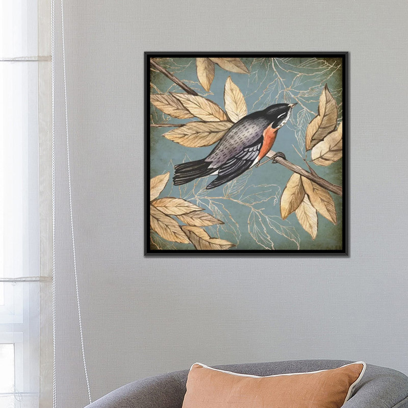 « songbird fable i », impression sur toile, H 18 po x l 18 po x P 1,5 po, Toile avec cadre noir, Pas de tapis
