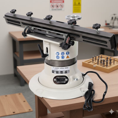 Industrial grinding machine for sharpening knives and cutters. Powered by a 1/2 horsepower motor operating at 110 volts and 60 hertz. Capable of handling workpieces up to 25 inches in length at a speed of 3450 rpm. Finished in gray.