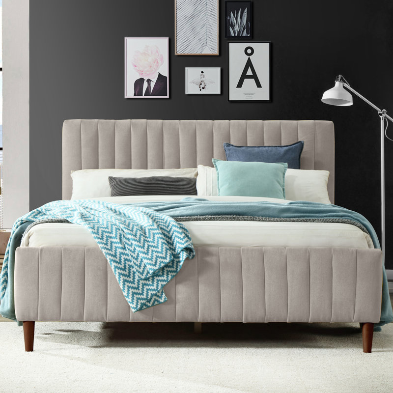 Lit plateforme tapissier Spencer Catisha, Taupe, Grand