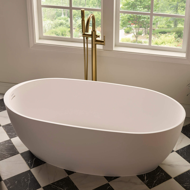 Ruvati 59-inch epiStone Solid Surface Oval Freestanding Bath Tub Canali, Matte White