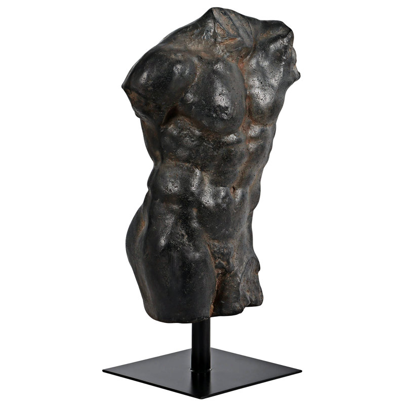 Ebony Resin Greek Torso Statue on Metal Mount
