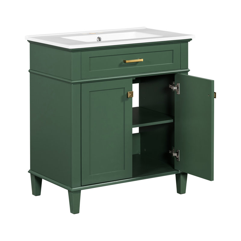 Meuble-lavabo de 30 po avec lavabo en céramique, porte à fermeture en douceur, polyvalent pour les petits espaces avec lavabo de 30 po