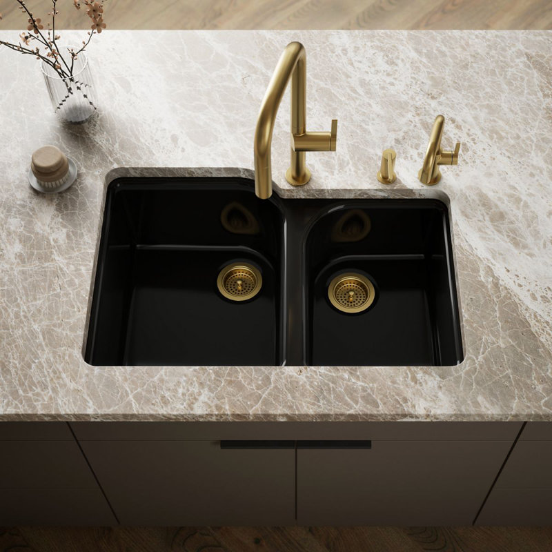 Executive Chef 33" L x 22" W Undermount Kitchen Sink with 4 Oversize Faucet Holes, Black