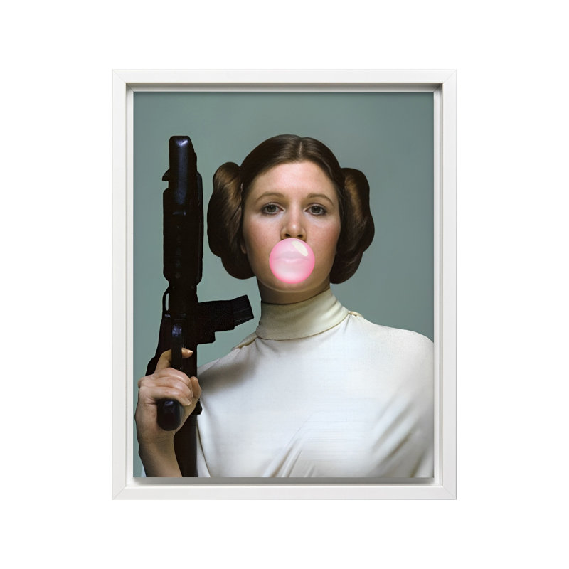 Princesse Leia, gomme à bulles rose, Canvas, 18"H x 24"W, White Framed