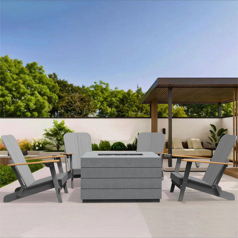 Breianna Foldable Outdoor Adirondack Chair With Table