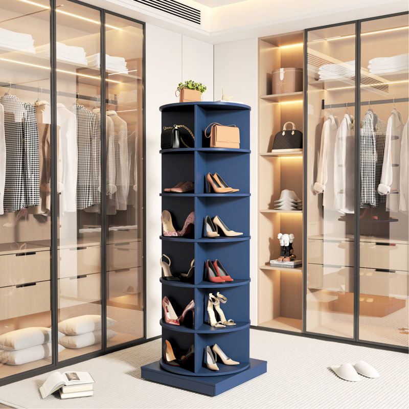 Armoire à chaussures rotative 360 degrés Smoke Blue, 6 couches, pour toute la famille, économise de l'espace, étagère de conception américaine avec rotation, peu encombrante