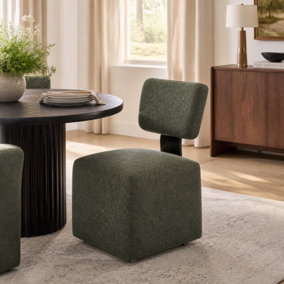 Chaise rembourrée rembourrée avec dossier en bois massif, chaise d'appoint moderne à roulettes pour la salle à manger, la cuisine et le bureau