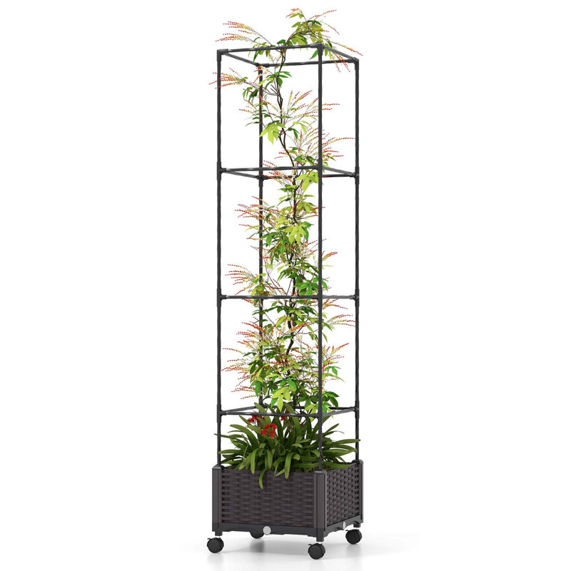 Costway 67" Planter Raised Garden Bed With Planter Box &trellis Adjustable Height, 1