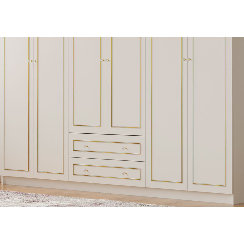 Vandusen 6 Door Manufactured Wood Wardrobe, White/Yellow