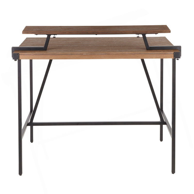 Table de comptoir en métal noir et bambou grain de bois pressé brun, H 43 po x l 26,25 po x P 49,75 po, Brun et noir