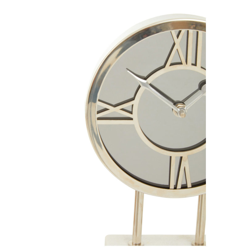 Mateo Roman Numeral Metal Mechanical Tabletop Clock, Silver