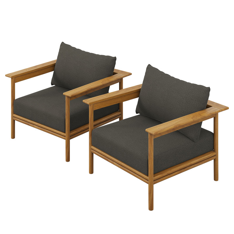 Wren Outdoor Patio Teak Wood Armchair Set Of 2 In Natural, Flint Gray