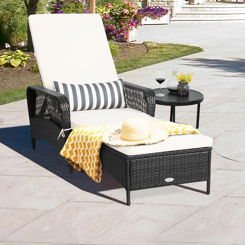 Giatrelis Outdoor Wicker Chaise Lounge , Cushion Included