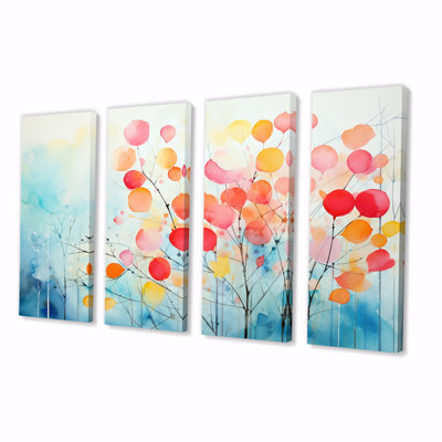Colorful Spring Tree Pink And Blue - Tree 4 Piece Wall Art For Living Room