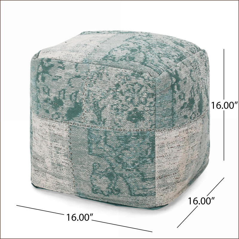 Pouf repose-pieds | Cube de 16 po | Bleu sarcelle & amp; Beige | Coussin de sol polyvalent | Bleu sarcelle | Tissu