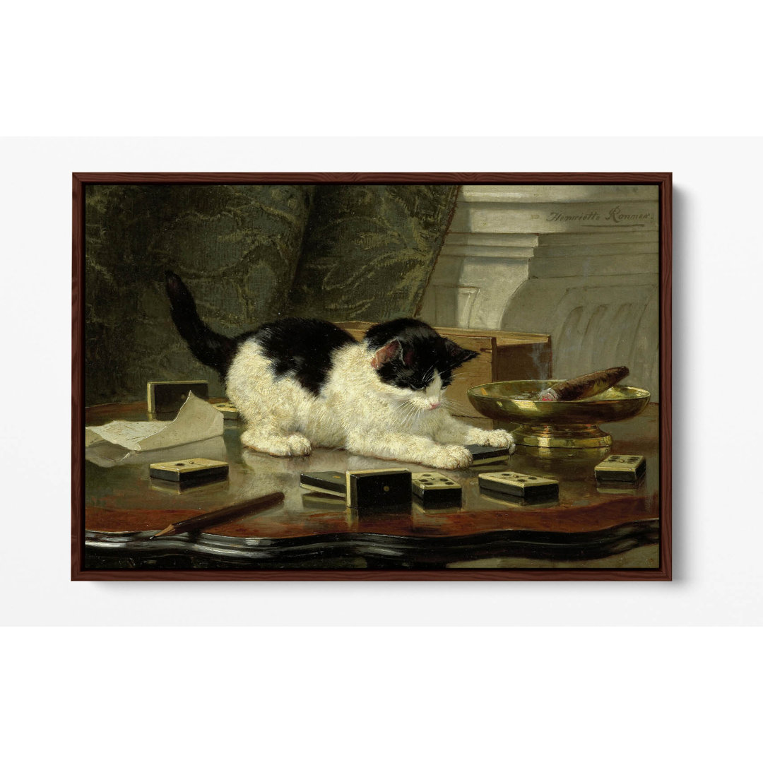Henriâ°Tte Ronner-Knip - Cat Game Canvas Floater Frame Print Picture Art - Light Oak Frame