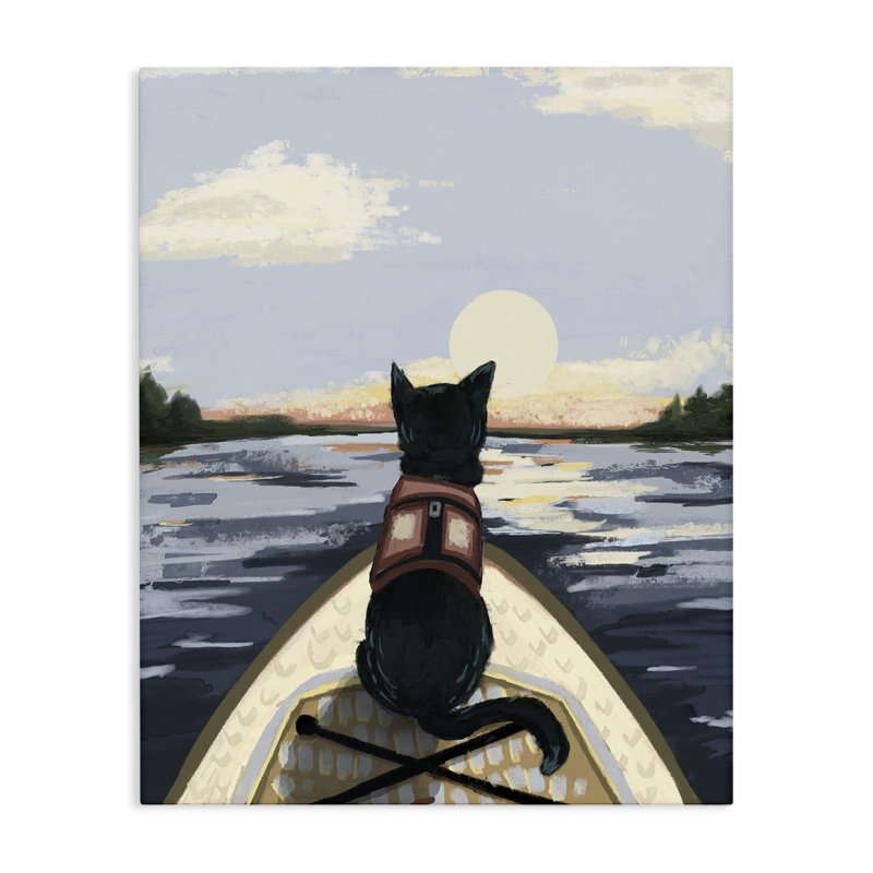 «Peaceful Cat Viewing Lake Canvas», conception par Denise Bartkus, H 48 po x l 36 po