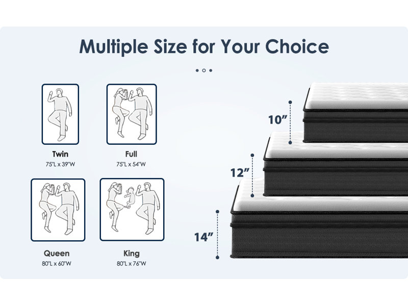 Queen Size Mattress,12 Inch Hybrid Mattress, Individually Pocketed Innerspring, Medium Firm, 12", Queen