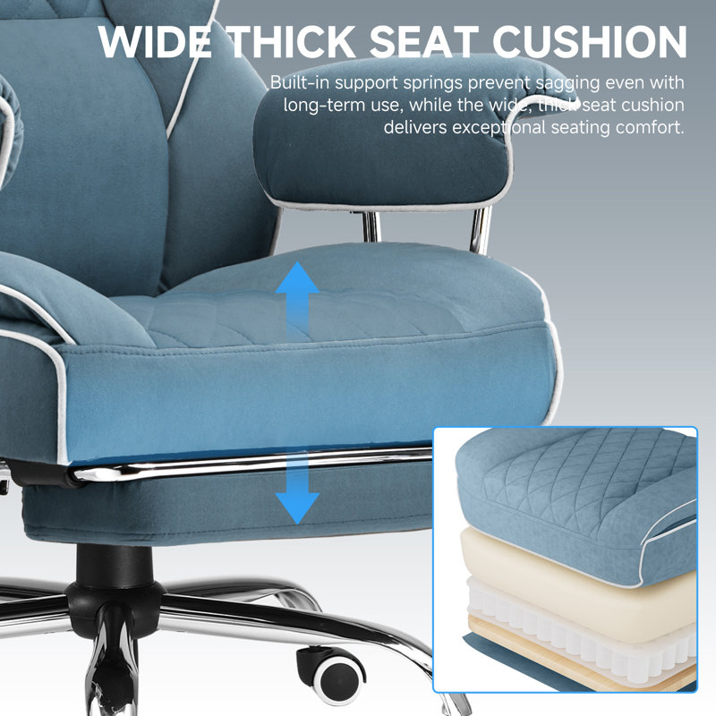 Inbox Zero Adjustable Padded Armrests and Reclining PC & Racing Game Chair, Blue