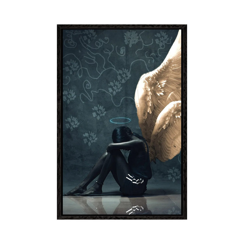 Sitting Angel by Harry Odunze - Gallery-Wrapped Canvas Giclée on Canvas, Black Framed, 101.6 cm H x 66.04 cm W